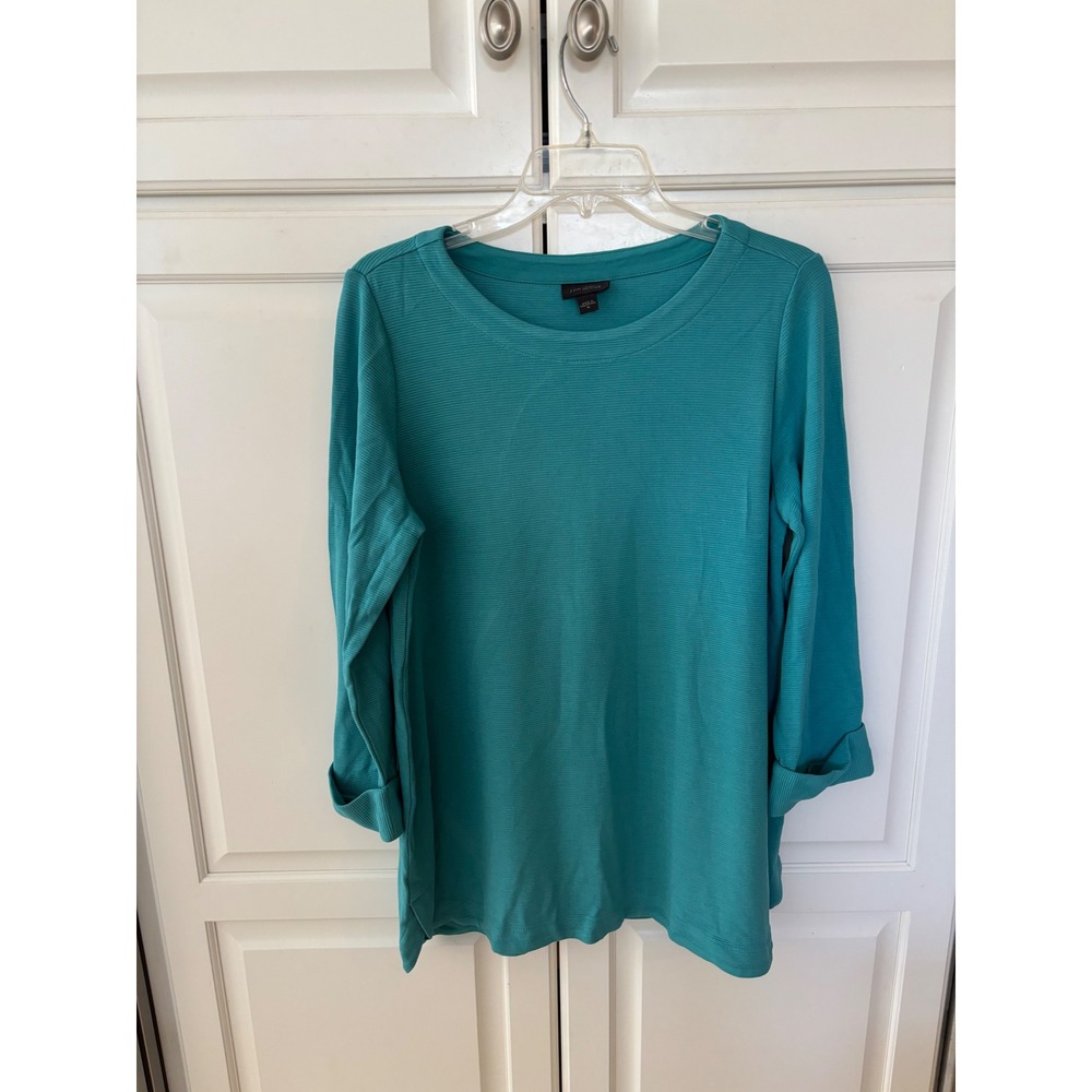 J. Jill Wearever Collection Teal Ribbed Knit 3/4 Sleeve Tunic Top Womens Medium